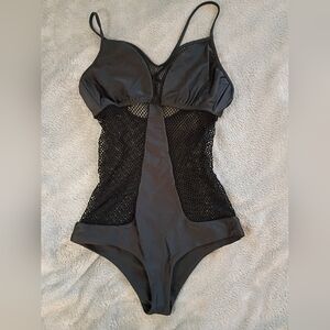 Black Mesh Swimsuit with Gold Accent